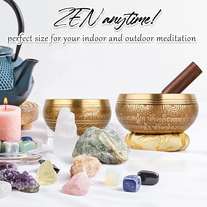 Tibetan Singing Bowl Set Authentic – 2-Pack Handmade in Nepal Sound & Meditation Bowl – Spiritual Decor for Yoga, Chakra Healing, Meditation Gifts, Unique Gifts for Women - Bloomnest