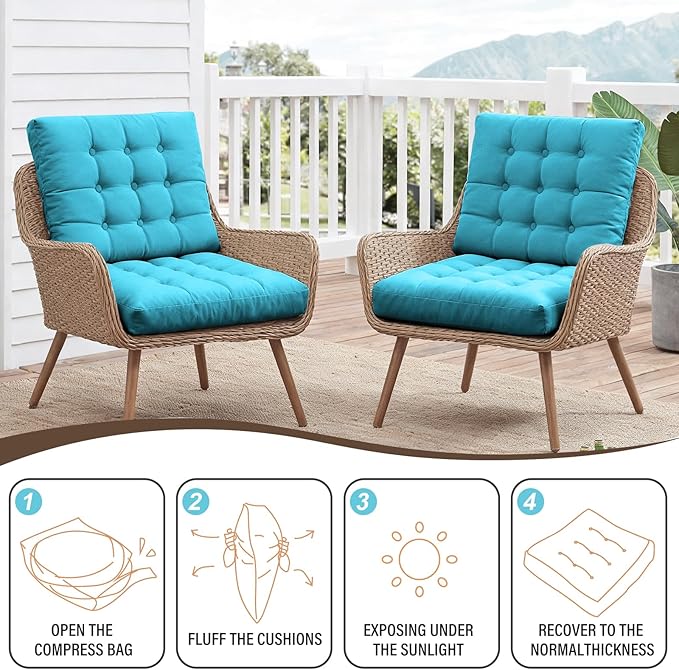 Tiita Square Outdoor Cushions Floor Pillow Thicken Tufted Seat Cushion for Adult Seating on Floor Yoga Meditation Living Room Balcony Office Indoor, Set of 2, 22x22 Inch, Blue - Bloomnest