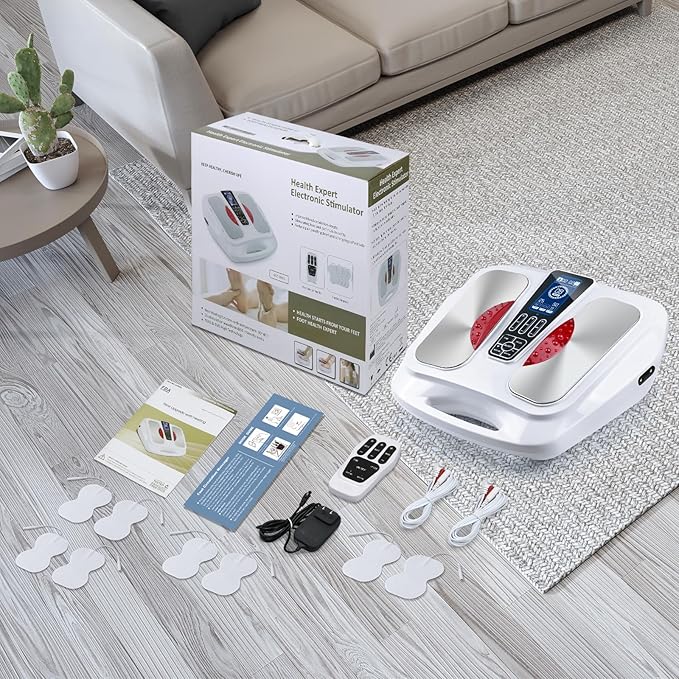 EMS & TENS Foot Massager for Neuropathy Relief, Electric Muscle Stimulator with Heat, Improves Circulation, Relieves Plantar Fasciitis, Swelling & Leg Cramps