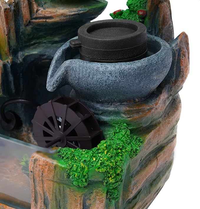 Fountains Waterfall Décoration,Indoor Relaxation Desktop Fountain Waterfall,Atomizing Humidifier,Desktop Fountain Waterfall with Rockery,Plant,Tabletop Fountain LED Waterfall for Home Office Desk