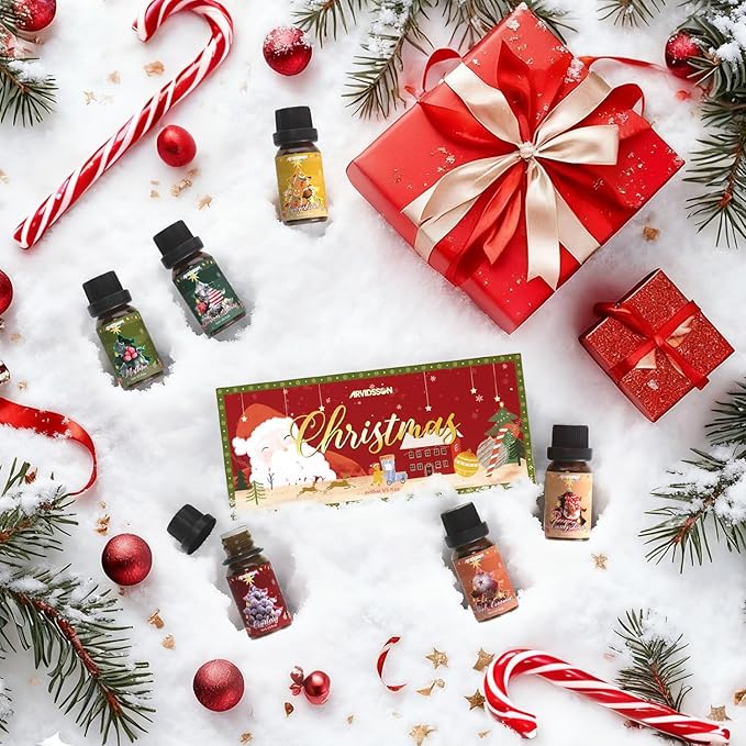 ARVIDSSON Christmas Fragrance Oil Set, Winter Essential Oils for Diffuser, Candle Making - Christmas Spirit, Gingerbread, Apple Cinnamon, Candy Cane, Mistletoe, Holiday Diffuser Oils Gift Set - Bloomnest
