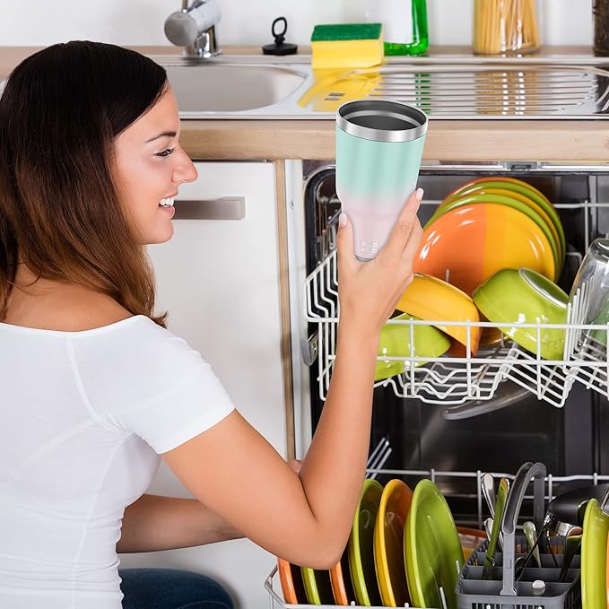 WETOWETO 30oz Tumbler, Stainless Steel Vacuum Insulated Water Coffee Tumbler Cup, Double Wall Powder Coated Spill-Proof Travel Mug Thermal Cup for Home Outdoor (Green-Pink Gradient, 1 Pack)