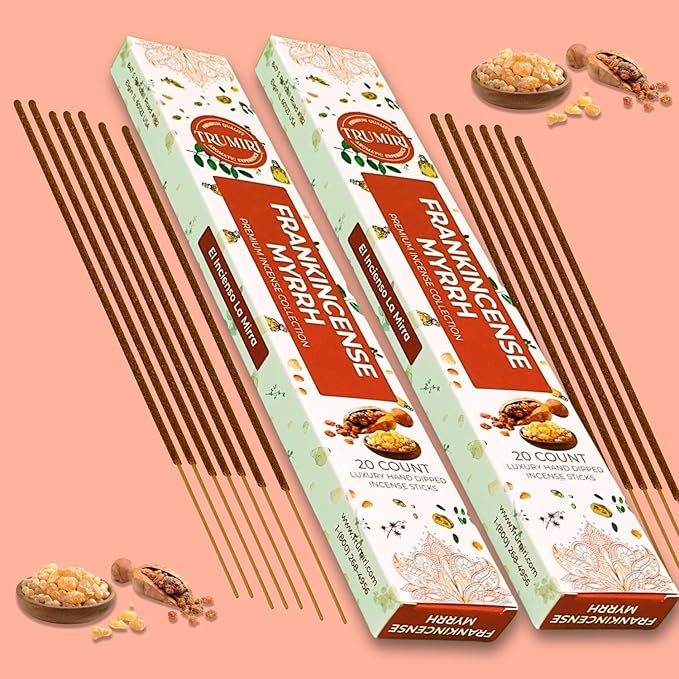 Frankincense and Myrrh Incense Sticks - Total 120 Insence-Sticks - 6 Packs of 20 Insense - Inciensos - Inscents - Natural Non Toxic Ingredients - Incents - Incence - Inscense - Insents TRUMIRI