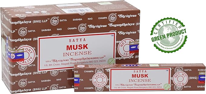 EARTH Satya Musk Incense Sticks 15 GMS (Pack of 12) (Green Certified) Indian Perfumed Hand Rolled Agarbatti Perfect for Worship,Relaxation, Medication. Earth