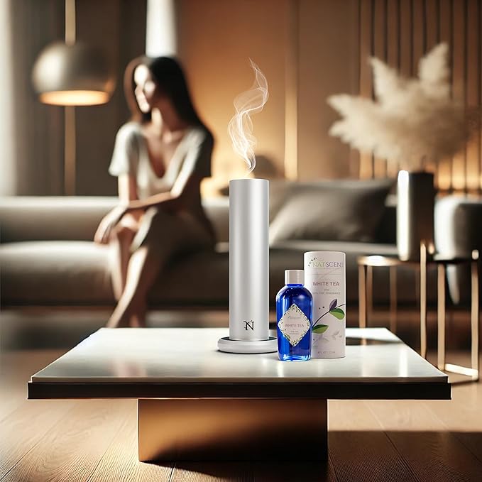 Dynamo Hotel Scent Diffuser – Cold-Air Essential Oil Diffuser for Home & Large Rooms up to 1000 sq ft, App & Manual Control, Hypoallergenic, Includes White Tea Fragrance Sample – Silver - Bloomnest