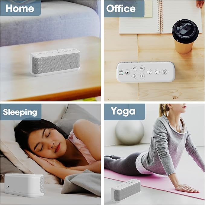 White Noise Sound Machine with Bluetooth,3000mAh Battery Powered,40H Long Lasting,Hi-Fi Audio,30/60/120m Timer,Wireless Portable Sleep Sound Machine for Adults/Baby,Type-C Rechargeable,Headphone Jack - Bloomnest