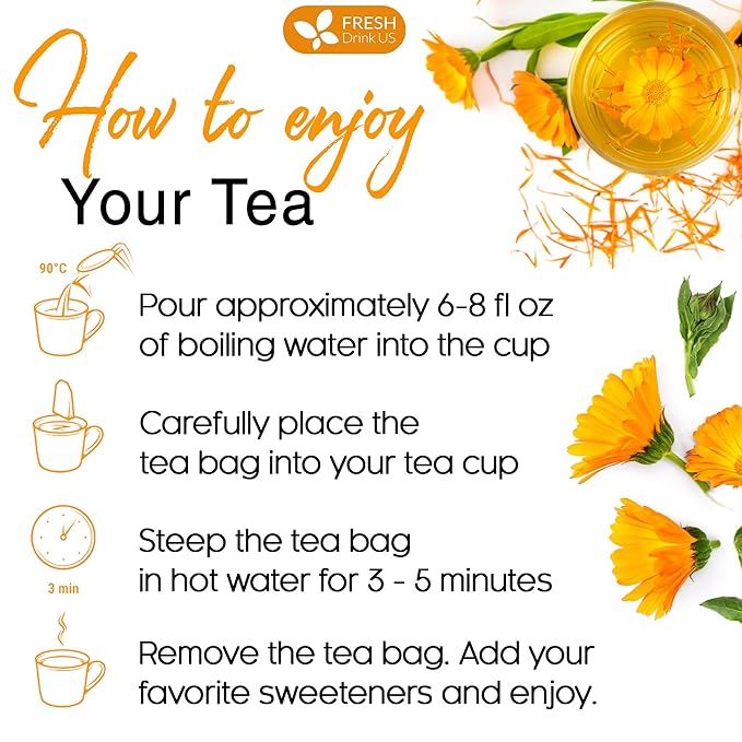 FRESHDRINKUS Premium 100% Natural Calendula Flower Tea Bags, 135 Count, Herbal Tea, Caffeine Free, Sugar Free, Gluten Free, Vegan - Bloomnest