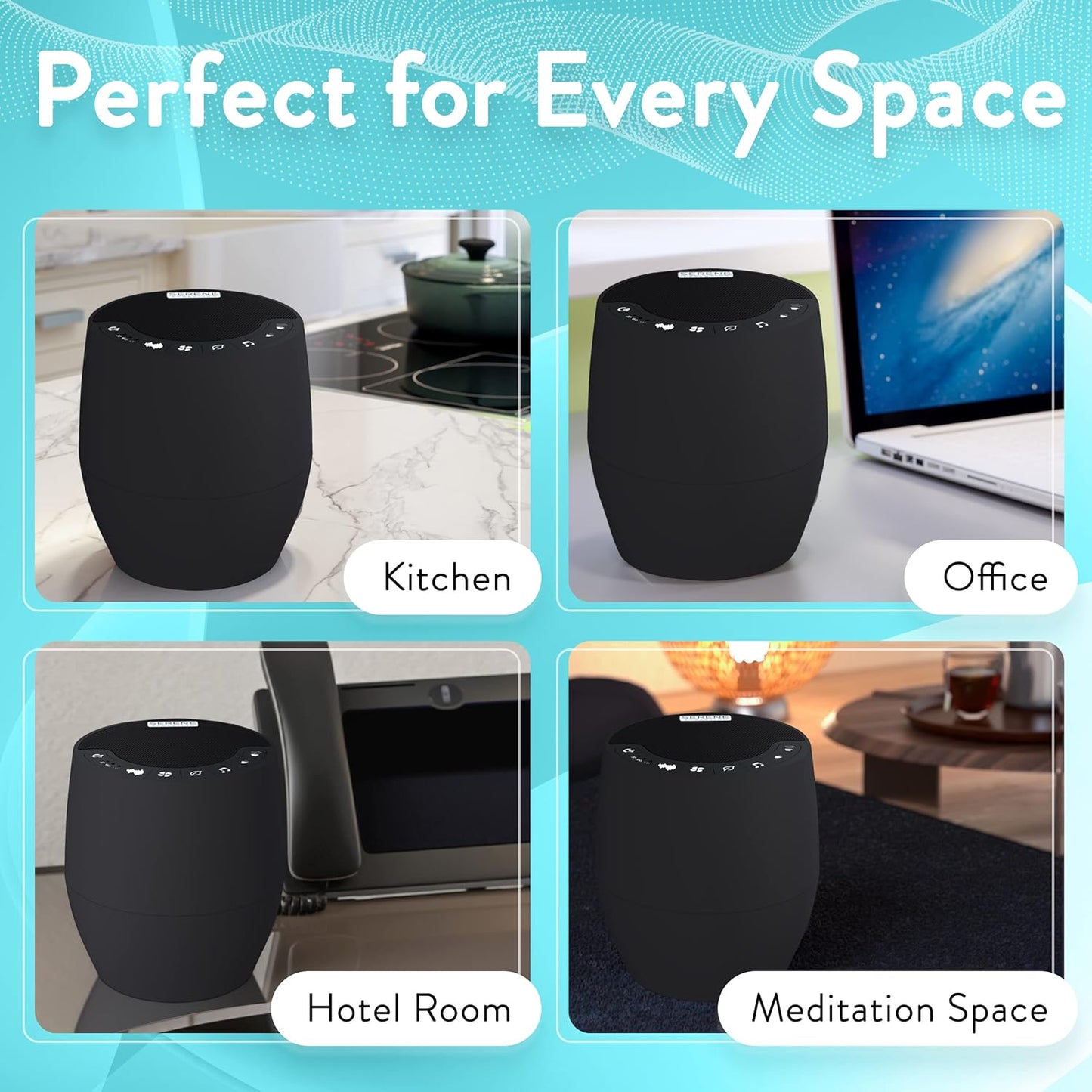 Serene Evolution White Noise Machine for Adults Sleeping - Sound Machine for Sleep with 60 Soothing Sounds of Ocean, Fan, Rain, and More - Noise Machine for Office Privacy and Baby Sleep Aid - Black