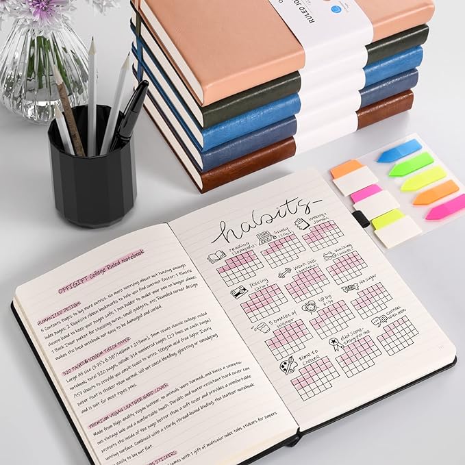 Lined Journal Notebook, Large A5 Hardcover Leather Journal, 312 Numbered Pages Work Notebook, 100gsm Thick Paper, College Ruled Notebook for Women Men School Office, 5.75" x 8.38", Brown - Bloomnest