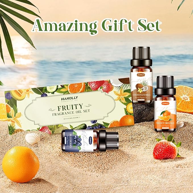 Fruity Essential Oils Set - Fruity Scents Fragrance Oil Aromatherapy Essential Oils Kit for Diffuser, Candle Making (6x10ML) Strawberry, Coconut Scented Oil - Bloomnest
