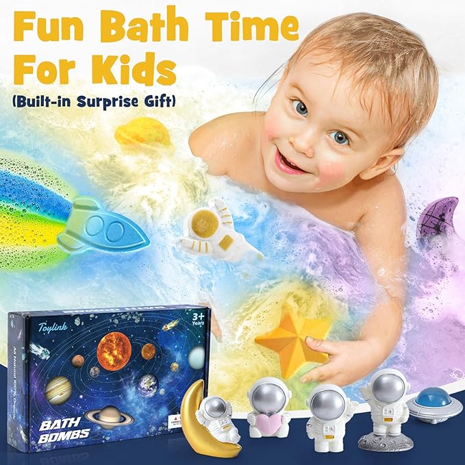 Space Bath Bombs for Kids with Surprise Inside, 8 Pack Kids Galaxy Bath Bombs with Space Toys for Toddler Boys Girls Handemade Rainbow Bubble Bath Fizzies Birthday Christmas Gift Set - Bloomnest
