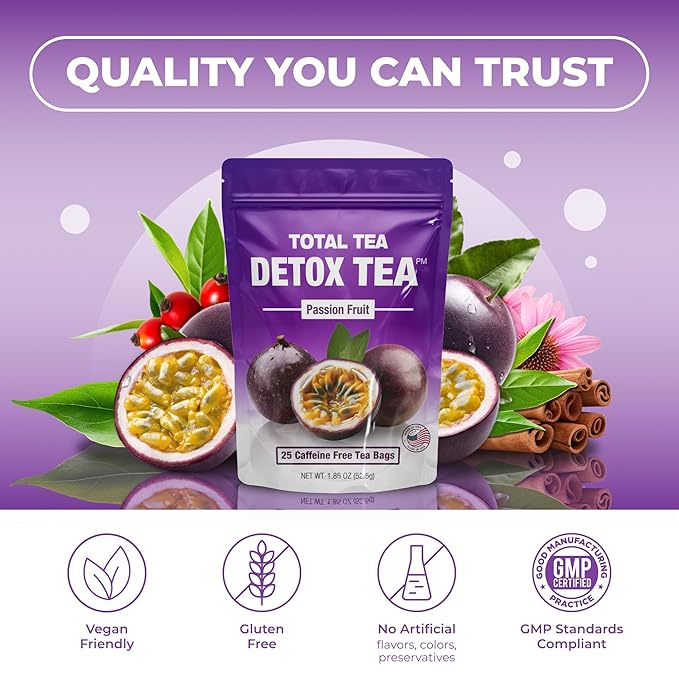 Total Tea SIimming Detox Tea Caffeine Free - 25 Day Detox - Herbal Tea with Chamomile, Hibiscus Tea & Ginger Root for Colon Cleanse – Natural Passion Fruit Tea - Bloomnest