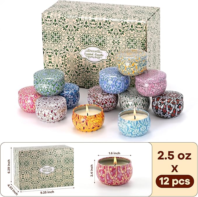 Scented Candle Set, 12 Pack Candles Gift for Home Scented, Aromatherapy Candle Gift, 2.5 oz Long Lasting Soy Candles for Men, Women, Friends Birthday, Mother's Day, Valentine Bath SPA - Bloomnest