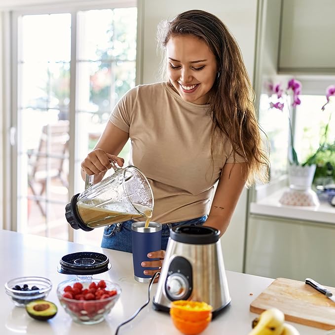 20 oz Tumbler Stainless Steel Tumblers Bulk with Lid Double Wall Insulated Coffee Tumbler Cups for Hot & Cold Drinks Powder Coated Travel Coffee Tumbler Mug Metal (Navy Blue, 6 pack)