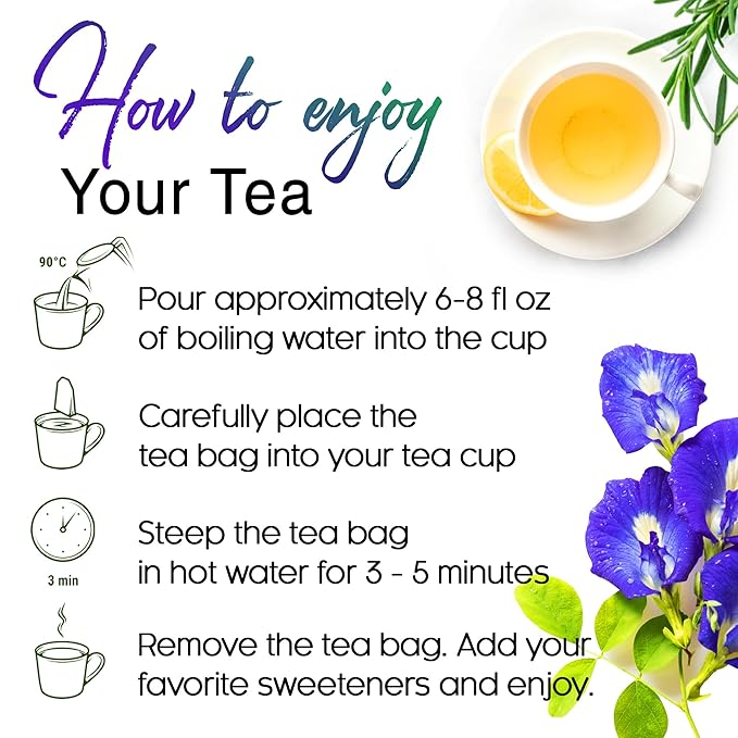 FreshDrinkUS, Clarity Calm Butterfly Pea Flower Tea – 60 Tea Bags Herbal Blend of Butterfly Pea Flower, Rosemary, Moringa, Lemongrass & Licorice Root – Caffeine-Free. Sugar-Free. Gluten-Free. Vegan - Bloomnest