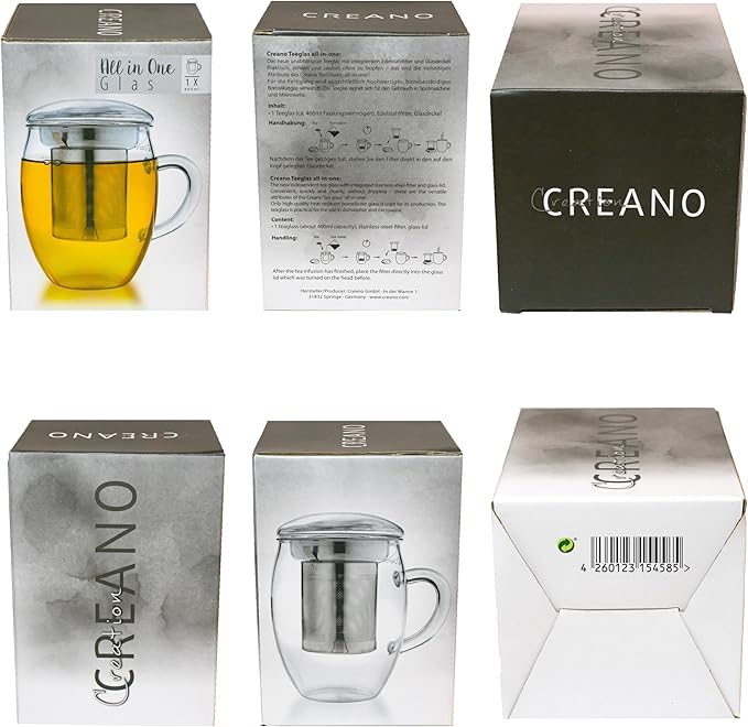 Creano 2pcs All-In-One Tea Glass with Stainless Steel Infuser and Lid - 14oz (400ml) - Bloomnest