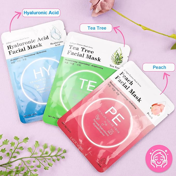 VESPRO 100 Pack Collagen Essence Sheet Facial Masks, Bulk Face Masks Skincare, Hydrating Face Masks for All Skin Types, Moisturizing and Soothing, Skin Care Spa Face Mask - Bloomnest