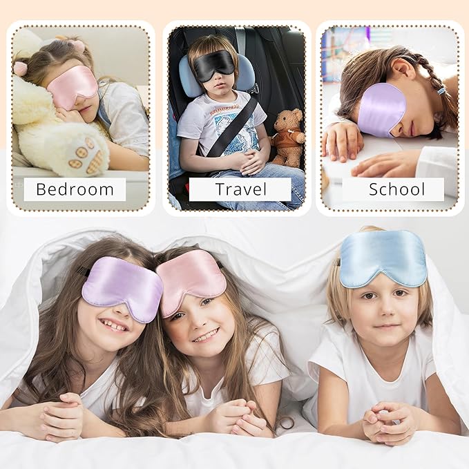 Kids Sleep Mask Eye Cover, 100% Real Natural Pure Silk Eye Mask with Adjustable Strap, Blindfold Kids Eye Mask for Sleeping, Eye Shade for Boys Girls and Adult, Pressure-Free Comfort (Black) - Bloomnest
