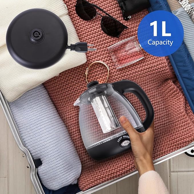 Taylor Swoden Electric Kettle with Tea Infuser, 1L Small Electric Tea Kettle with Keep Warm, LED Light Hot Water Boiler & Heater for Coffee & Teas, Auto Shut-Off & Boil Dry Protection, BPA Free, Black