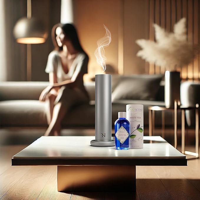 Dynamo Hotel Scent Diffuser – Cold-Air Essential Oil Diffuser for Home & Large Rooms up to 1000 sq ft, App & Manual Control, Hypoallergenic, Includes White Tea Fragrance Sample – Titanium - Bloomnest