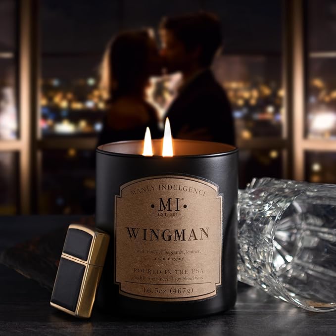 Manly Indulgence Wingman Scented Candles for Men, 2 Wick, 16.5 oz, Premium Soy Blend Wax, 60H Burn, Candles for Home Scented - Made in The USA - Bloomnest