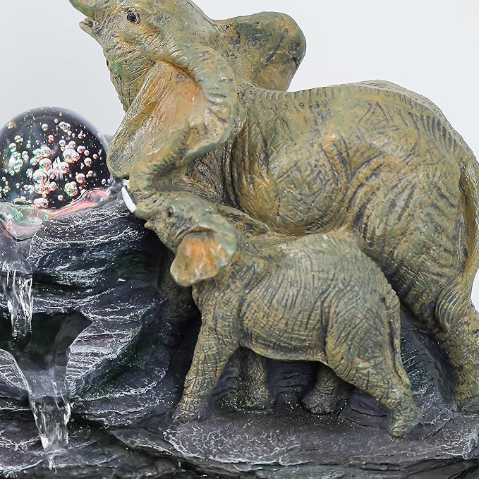 Elephant Tabletop Fountain with Rotating LED Crystal Ball & Cascading Rocks, 10.8" Indoor Waterfall Decor for Living Room,Office,Bedroom,Study,Zen Elephant Lover Gift - Bloomnest