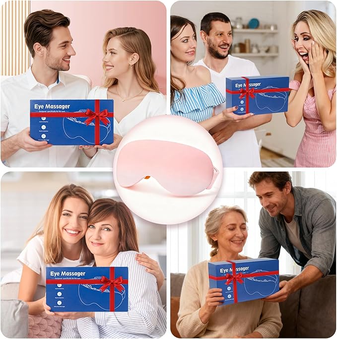Eye Massager with Heat and Cooling for Migraines – 14 Massage Nodes for Eye Strain Relief, Rechargeable Bluetooth Music, Improve Sleep,Eye Strain Relief, Birthday Gifts for Women and Men(Pink) Bloomnest