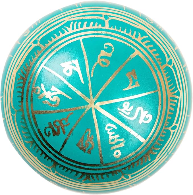 Tibetan Singing Bowl Set Brass - Master Healing Grade - Authentic Handcrafted Sound Bowl by Himalayan Bazaar (Turquoise) - Bloomnest