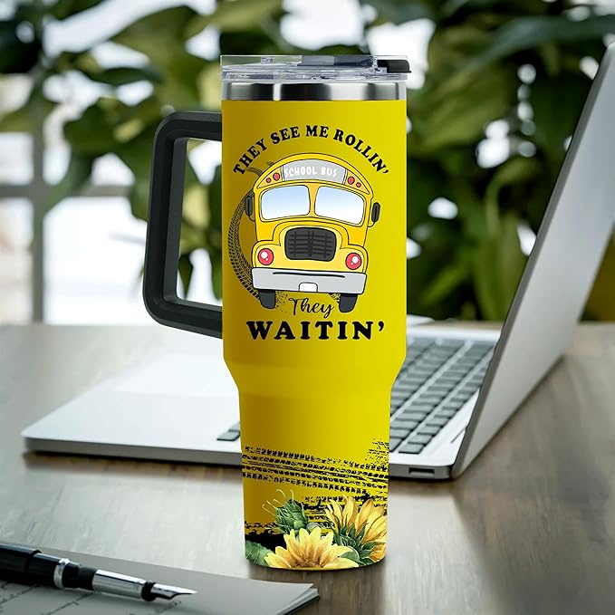 Bus Driver Appreciation Gifts for Men Women, School Bus Driver 40oz Tumbler with Handle and Straw - Bloomnest