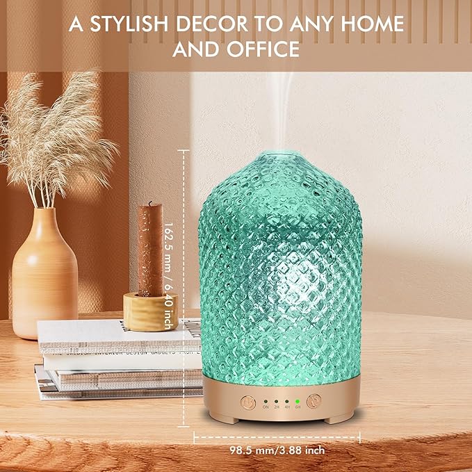 Essential Oil Diffuser 200ml-Ultrasonic Aroma Diffuser with 4 Timers, Aromatherapy Diffuser 7 Color LED Lights Auto Shut-Off Protection for Home Office (Diamond-Glass) EQUSUPRO