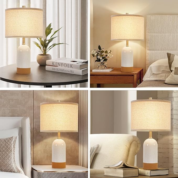 GyroVu 3 Color Temperature Small Table Lamp for Bedroom, Bedside Desk Reading Lamps, 21.5" Nightstand Ceramic Lamp for Kids Room, Living Room, Dorm, Home Office, Bulbs Included - Bloomnest