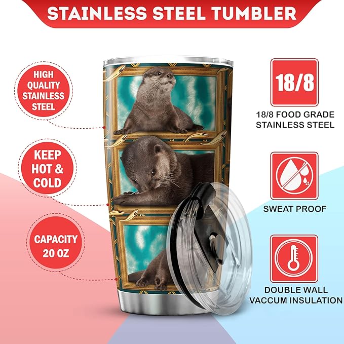 Sea Otter Coffee Tumbler For Women Cute Otters Gifts For Friend Stainless Steel Double Walled Cup With Lid Aquatic Animals Mug Birthday Present Funny Things For Animal Lovers - Bloomnest