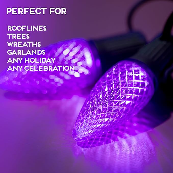 HLO Lighting Set of 25 Purple c9 Faceted LED Christmas Light Bulbs for Indoor & Outdoor Use | Durable Replacement Bulb - Bloomnest