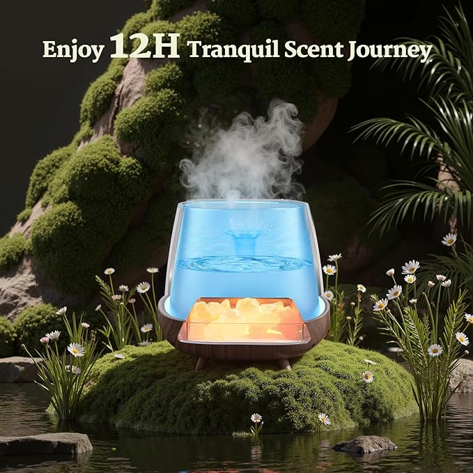 Essential Oil Diffuser for Home: 200ml Aromatherapy Diffuser with Himalayan Pink Salt Rock, Cool Mist Humidifier with Auto Off Function and 9 Colors LED Night Light for Bedroom, Black - Bloomnest