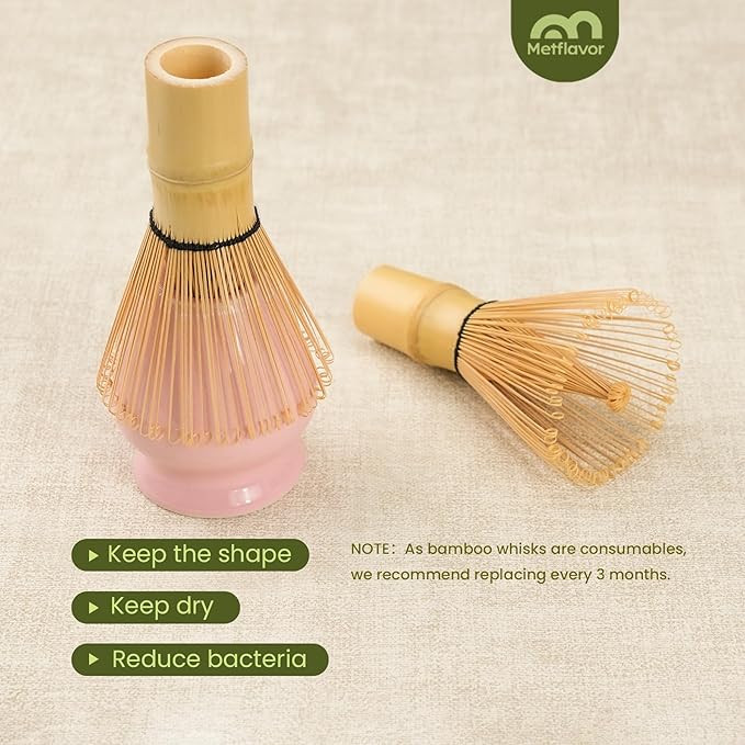 Matcha Whisk Set, Handcrafted Bamboo Chasen & Ceramic Bowl Matcha Kit,Complete 5 Pcs Pink Matcha Set Whisk and Bowl W/Stainless Steel Sifter,Bamboo Scoop & Holder for Matcha Tea Ceremony(Sakura Pink) - Bloomnest