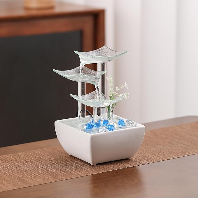 Ceramic and Glass Tabletop Fountain for Indoor and Home Decoration Table Desk Office Patio White - Bloomnest