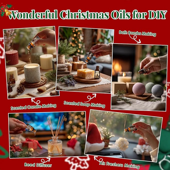 Christmas Essential Oils Gift Set, 8 Pcs Winter Essential Oils for Diffusers for Home, Candle and Soap Making, Aromatherapy Oils for Diffuser, Humidifiers, Skin Care, Massage, Gift for Women & Men - Bloomnest