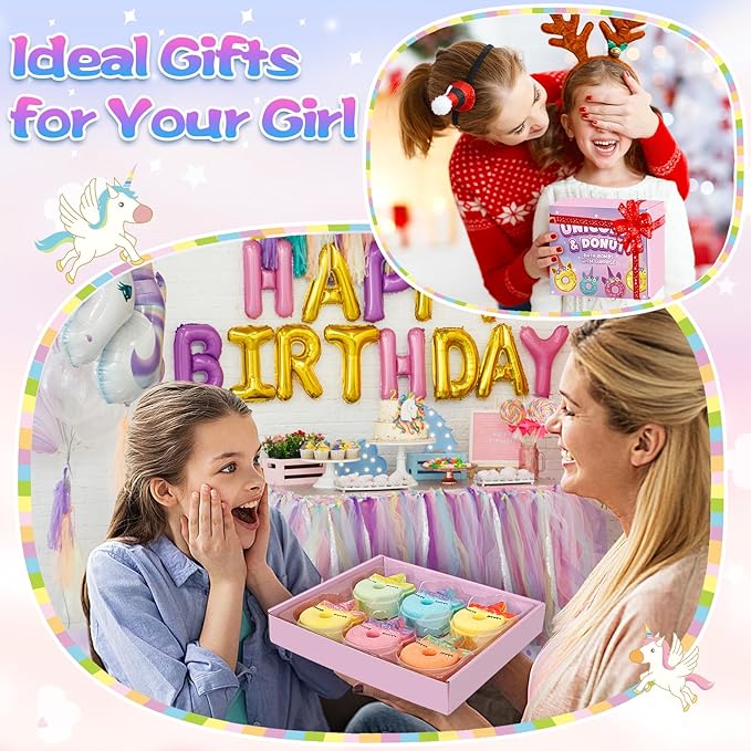 Bath Bombs for Girls,6 Packs Unicorn Donut Bubble Bath Bathbombs with Surprise Toys Inside, Bath Toys for Kids Age 4-8, Birthday Christmas Basket Stuffer Gifts for Girls 3 4 5 6 7 8