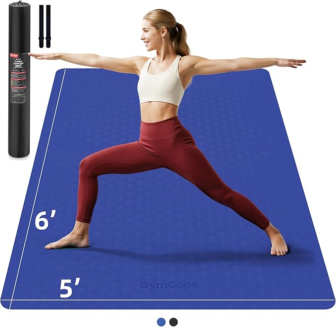 Extra Large TPE Yoga Mat 72"x35" / 78"x57" - Wide Non-Slip Mat for Yoga, Pilates & Home Gym, 6mm Thick Cushion for Comfort & Balance, Waterproof, Easy to Carry with Strap or Bag for Solo or Partner Workouts - Bloomnest
