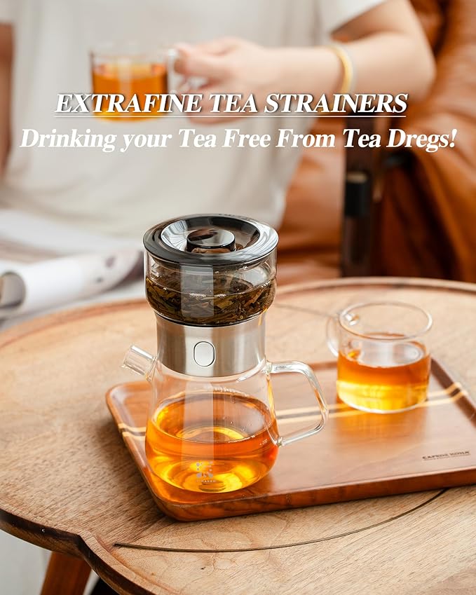 ZENS Modern Glass Tea Infuser Teapot Set, Smart One Touch Tea Maker for Loose Tea Diffusers with 2 Gongfu Cups, Cool Enchanted Tea Pot Alternatives for Black Tea Lovers Gifts-400ml - Bloomnest