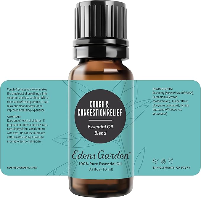 Edens Garden Cough & Congestion Relief Essential Oil Blend- 100% Pure Premium Grade, Undiluted, Natural, Therapeutic, Aromatherapy, The Best for Diffusing, Skin, Humidifiers, Candle 10 ml (.33 fl oz) - Bloomnest