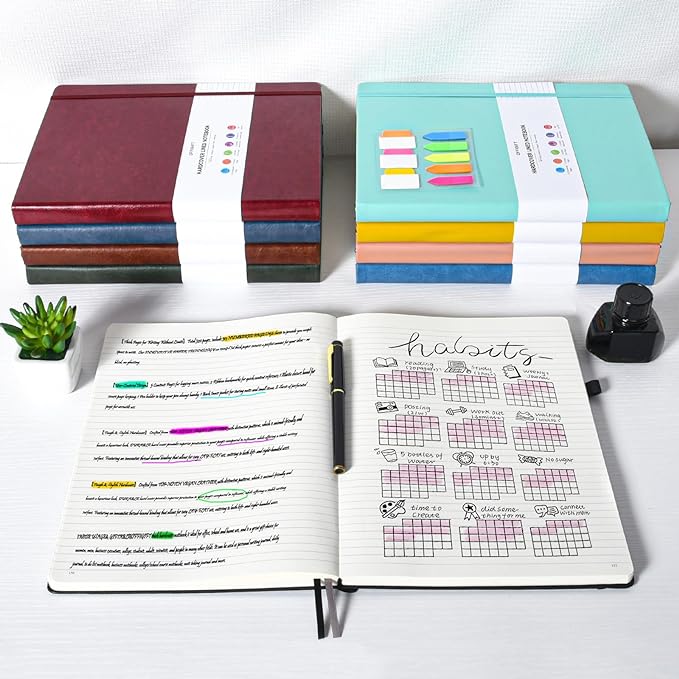 College Ruled Notebook, Large A4 Hardcover Leather Journal, 312 Numbered Pages Writing Journal, 100gsm No Bleed Paper, Lined Journal Notebook for Women Men School Office, 8.5''×11'', Black - Bloomnest