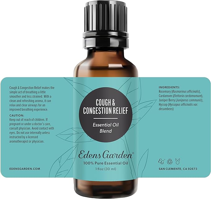 Edens Garden Cough & Congestion Relief Essential Oil Blend- 100% Pure Premium Grade, Undiluted, Natural, Therapeutic, Aromatherapy, The Best for Skin, Humidifiers, Candle 30 ml (1 fl oz) - Bloomnest
