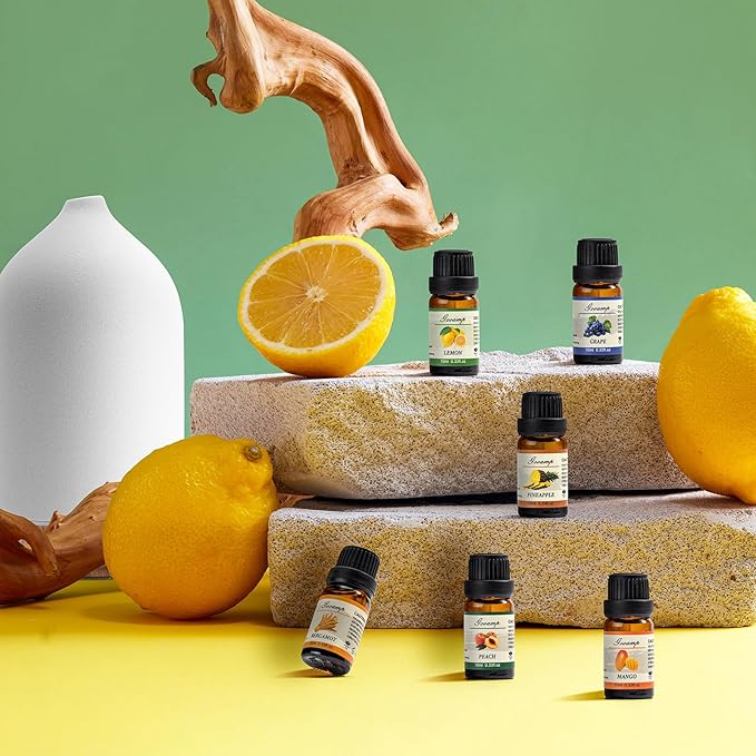 Essential Oils Set-Top 6 Organic Blends for Diffusers, Candle Making, Aromatherapy, Humidifiers, Gifts - Grape,Lemon,Mango,Bergamot,Plneapple,Peach(6X10ML) - Bloomnest