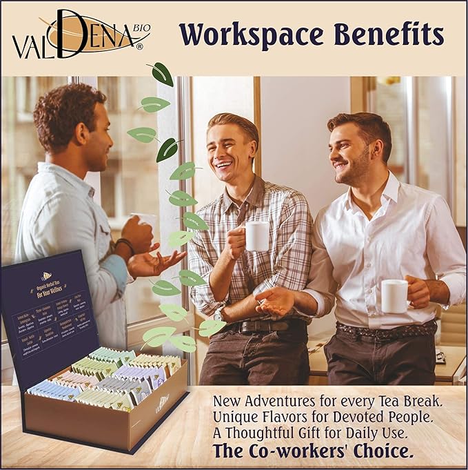 Valdena Bio Organic Herbal Teas for Your Wellness Tea Sampler Gift 8 Flavors Assorted Tea Sets 64 Individually Wrapped Tea Bags Caffeine Free Variety Pack Christmas Tea Gift for Tea Lovers - Bloomnest