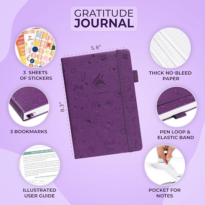 Clever Fox Gratitude Journal β Happiness, Positivity & Affirmation Daily Journal β Inspirational Daily Notebook β 3 Months, A5 (Purple) - Bloomnest