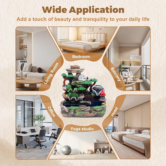 Indoor Rockery Waterfountain, Rockery Tabletop Fountains Desktop Fountain Waterfall with Atomization Effect Water Fountain Tabletop Fountain Ornament for Home Office Bedroom Decoration