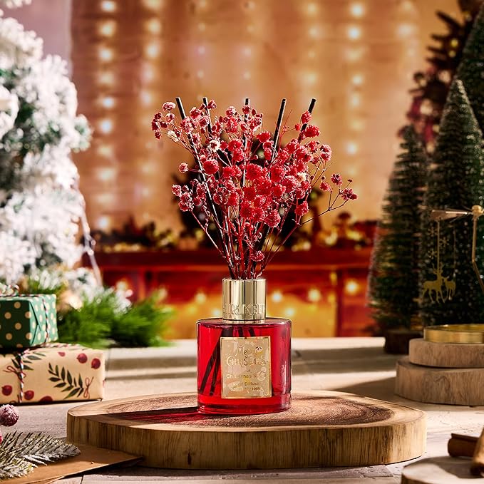 Airkeep Christmas Reed Diffuser Set - 3.38 fl oz (100 ml) Christmas Spice Oil for Home Fragrance, Bathroom Shelf Decor - Christmas Day with 8 Sticks - Bloomnest
