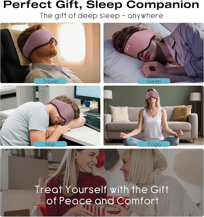 MUSICOZY Sleep Headphones with Bluetooth 5.4 Sleep Mask, Removable 3D Eye Cups for Zero Pressure Comfort, Wireless Bluetooth Eye Mask for Sleeping with Timer - Bloomnest