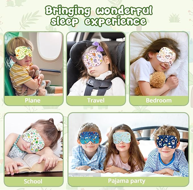 Kids Sleep Mask Eye Cover: 100% Real Natural Pure Silk Eye Mask with Adjustable Strap, Funny Blindfold Kids Eye Mask for Sleeping, Soft & Lightweight Eye Shade for Boys Girls Teens (Dinosaur Style) - Bloomnest